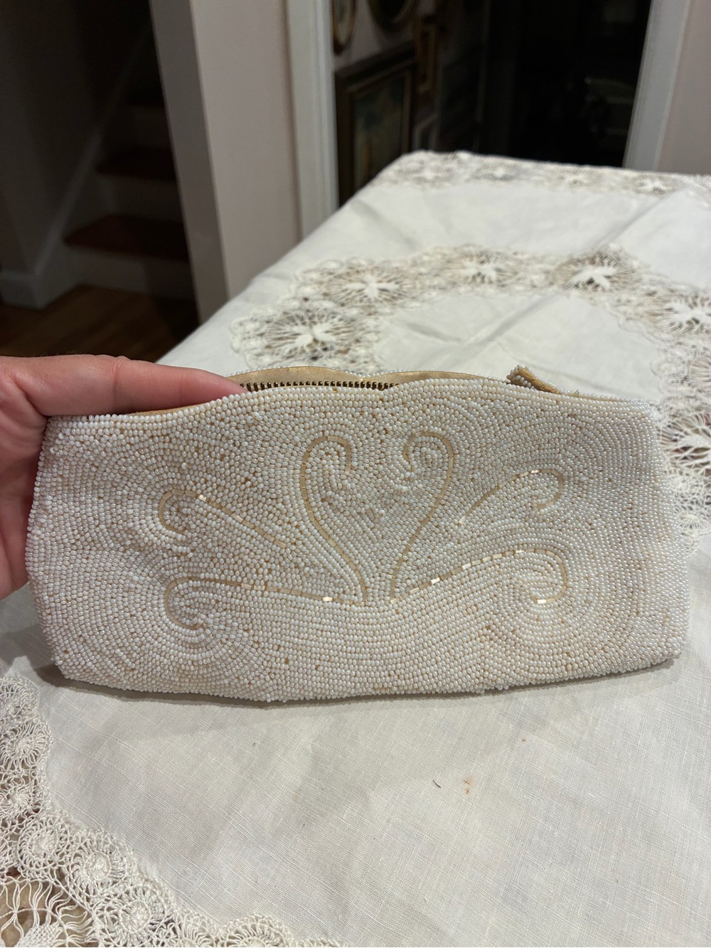 Vintage Beaded Ivory Evening Bag Clutch